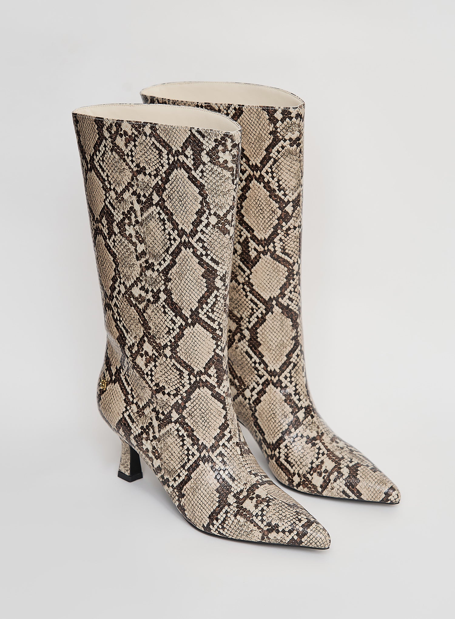 Snakeskin Print Low Heel Boot